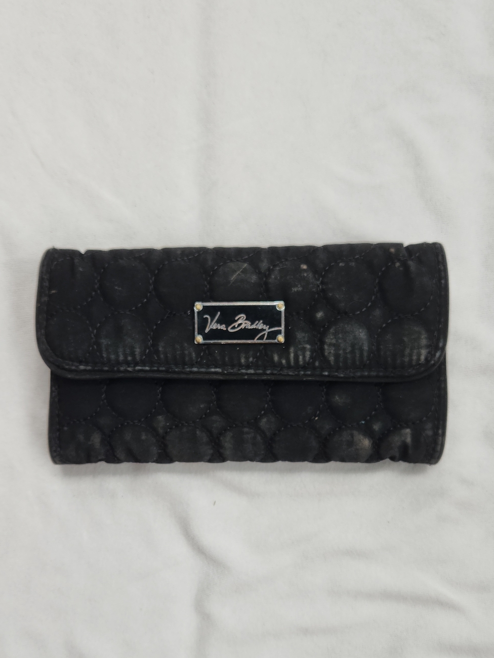 Vera Bradley Black Quilted Fold-Over Wallet with Logo Plate
